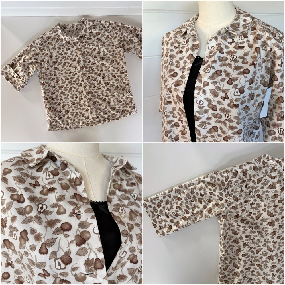 Vtg 1950s Shapely Cotton RollUp Sleeve Collared Harvest Fall Autumn Thanksgiving - Picture 3 of 11